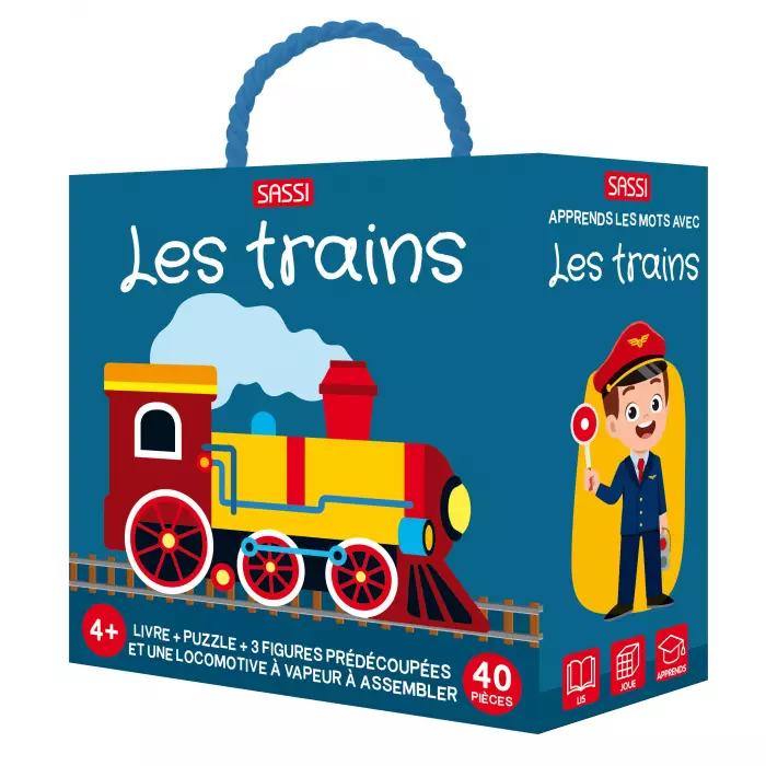 Q-Box - Les Trains - Puzzle 40 Pièces SASSI Avec 3 Silhouettes Et Livre