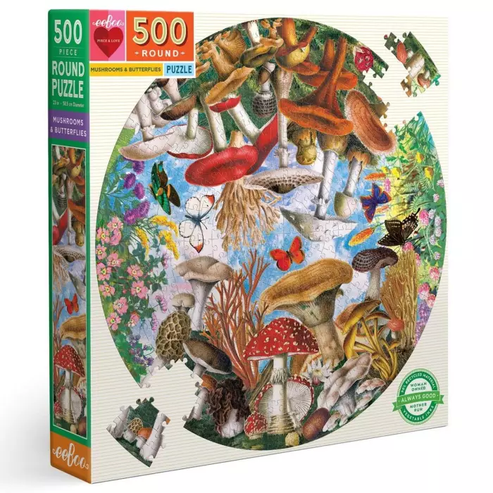 Puzzle Eeboo - Mushrooms And Butterflies (  Champignons Et Papillons ) - 500 Pièces