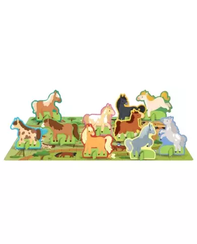 Q-Box - Le Monde Des Poneys - Puzzle 40 Pièces SASSI Avec 10 Silhouettes Et Livre