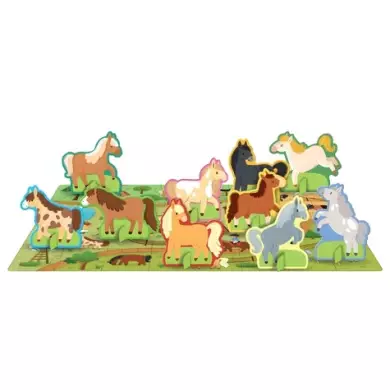 Q-Box - Le Monde Des Poneys - Puzzle 40 Pièces SASSI Avec 10 Silhouettes Et Livre