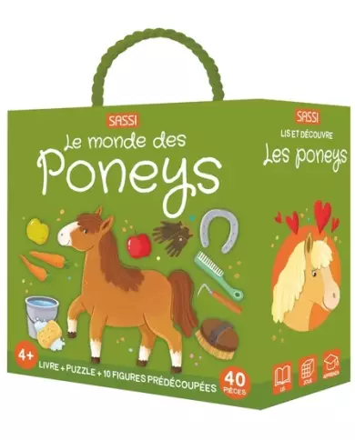 Q-Box - Le Monde Des Poneys - Puzzle 40 Pièces SASSI Avec 10 Silhouettes Et Livre