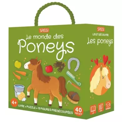 Q-Box - Le Monde Des Poneys - Puzzle 40 Pièces SASSI Avec 10 Silhouettes Et Livre